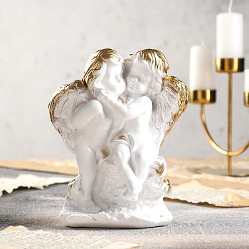 статуэтка "ангелы пара на камне" 21 см, бело-золотой