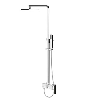 agger great a2893300 душевая система для ванны/душа: поворотный излив, телескопическая штанга, квадратный верхний душ 200х200 мм, ручной душ, держатель, шланг 150 см