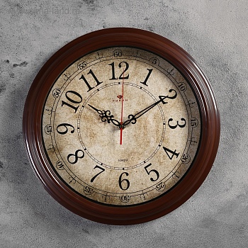 часы настенные круглые "классика ретро", 35 см, обод коричневый