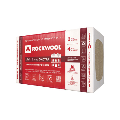 утеплитель rockwool "лайт баттс экстра" пл.40-50 1000*600*100 (4шт, 2,4м2, 0,24м3)