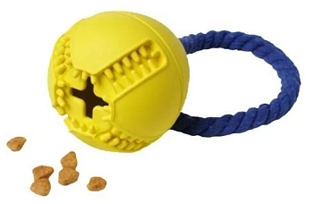 homepet silver series ф 7,6 см х 8,2 см игрушка для собак мяч с канатом с отверстием для лакомств желтый каучук