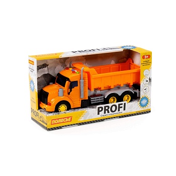 "профи", автомобиль-самосвал инерционный (со светом и звуком) (оранжевый) (в коробке)