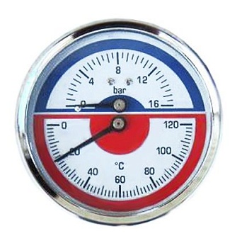 термо-манометр аксиального подключения 1/2" - 16 бар (0-120°c)