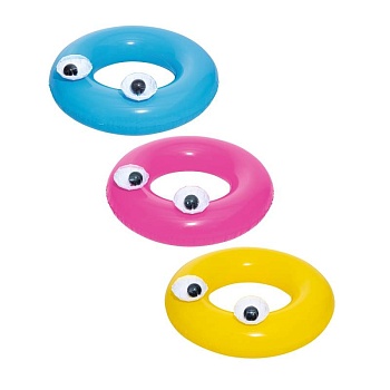 круг для плавания надувной глазастики, 91см, три цвета, от 10 лет, уп.12 36119 bw, bestway,