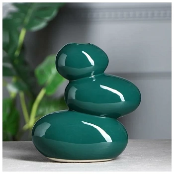 ваза "сбалансированные камни", зелёный цвет, 21 см, керамика